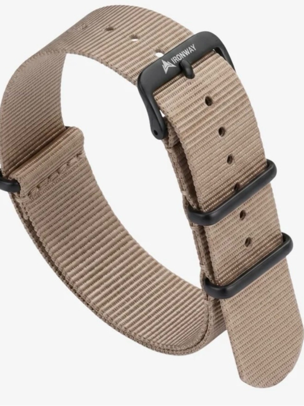Ironway Tan Nylon Watch Strap with Black Hardware for Field Watch 41 NWT